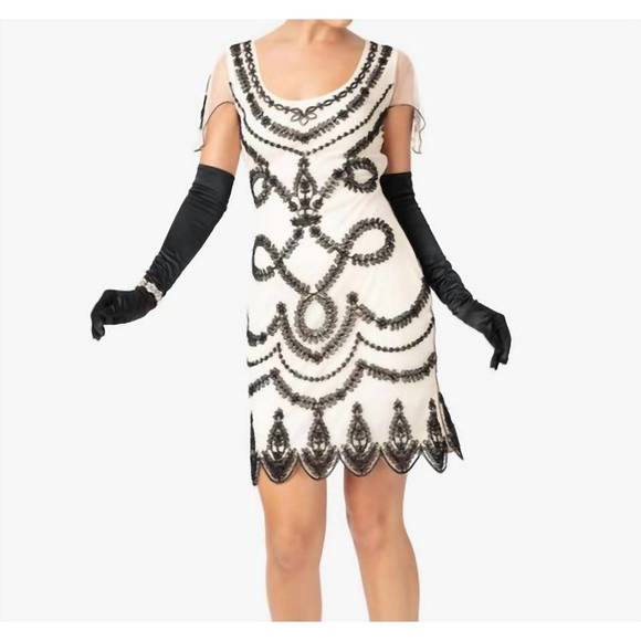 NEW UNIQUE VINTAGE beaded flapper dress in ivory/black - Picture 3 of 4